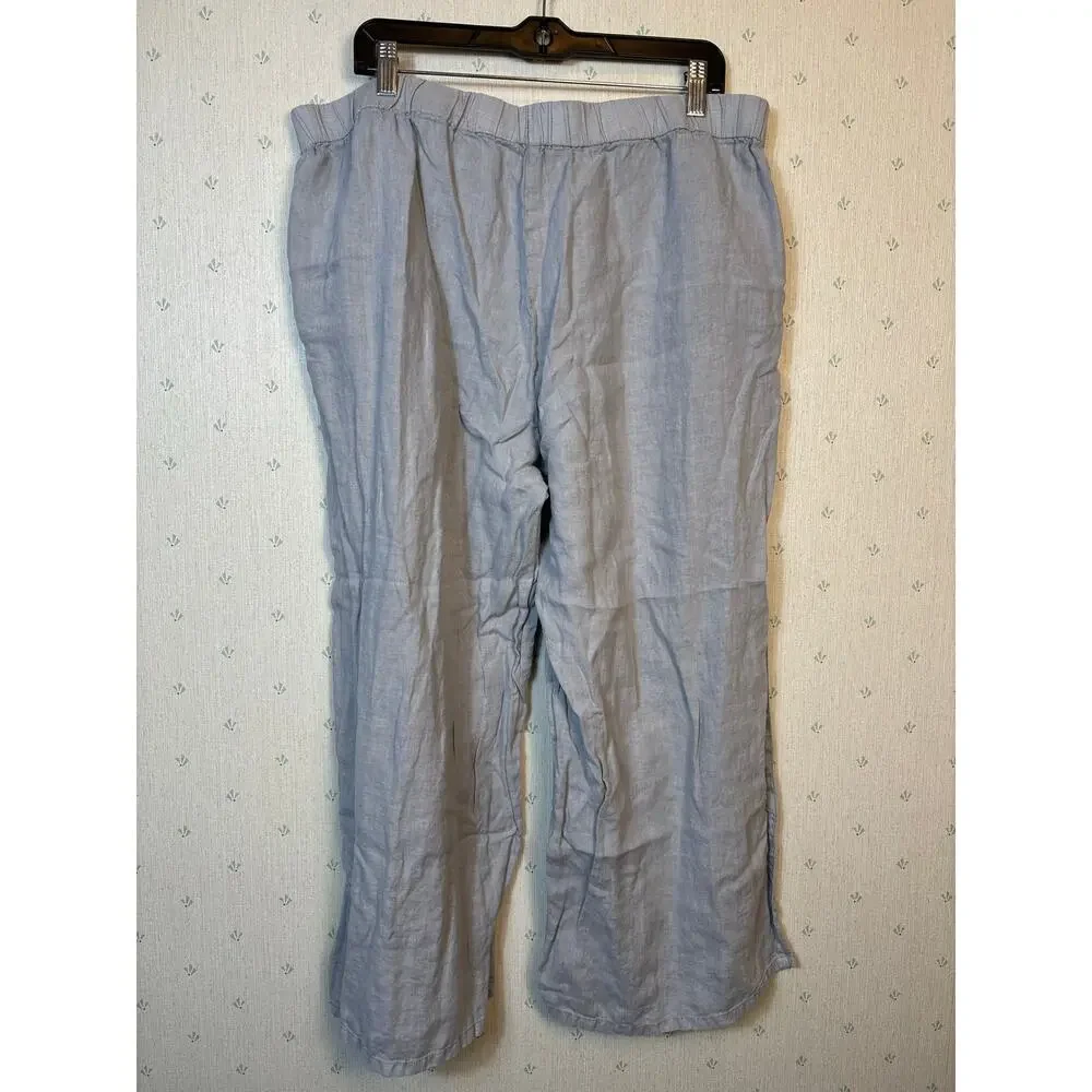 Eileen Fisher Organic Linen Wide Leg Pants Size XL Cropped Pull On Relaxed - Picture 2 of 10